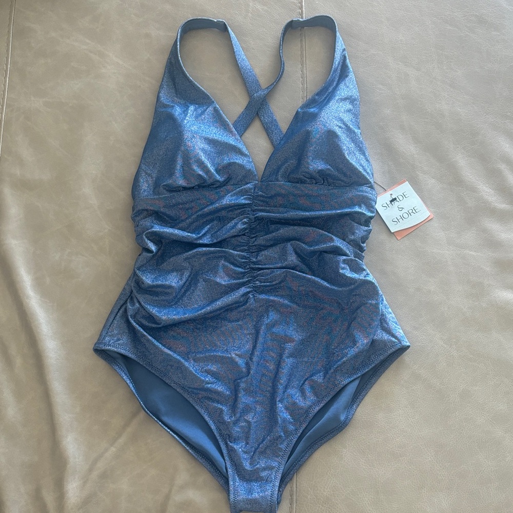 Shade & Shore Metallic Royal Blue One-Piece Swimsuit